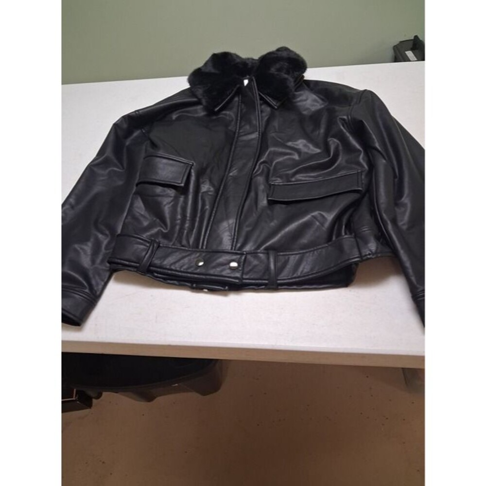 Black faux jacket with faux fur collar